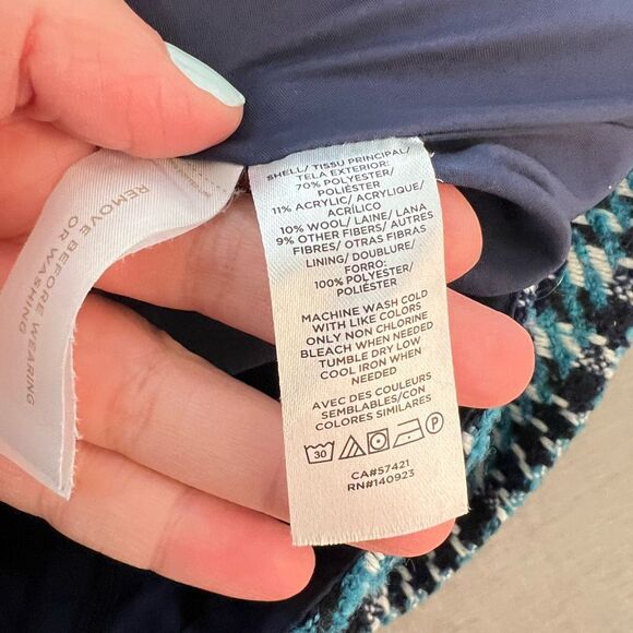 Loft blue teal tweed zipper pockets mini skirt size 12 - Picture 6 of 8